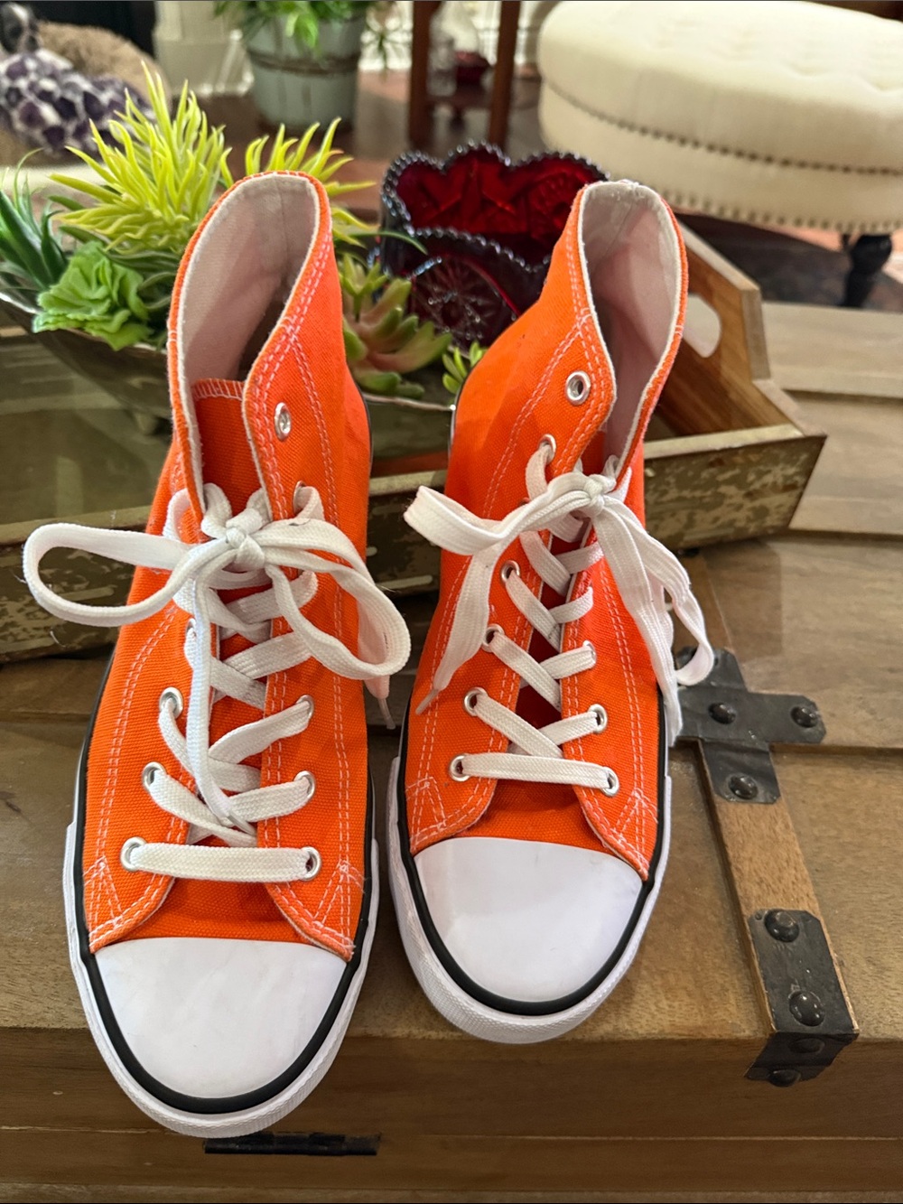 Women's Orange High-Top Canvas Sneakers